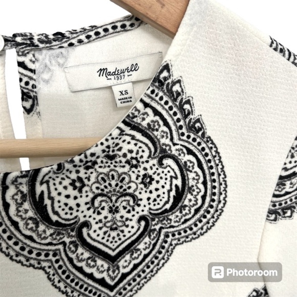 Madewell Tailored Tee Blouse in Estate Paisley Black Ivory Womens Size XS - Picture 6 of 9